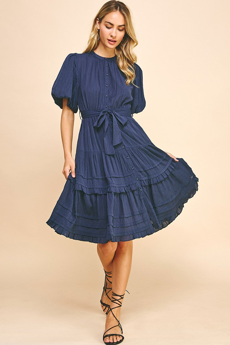 Button Down Tiered Midi Dress