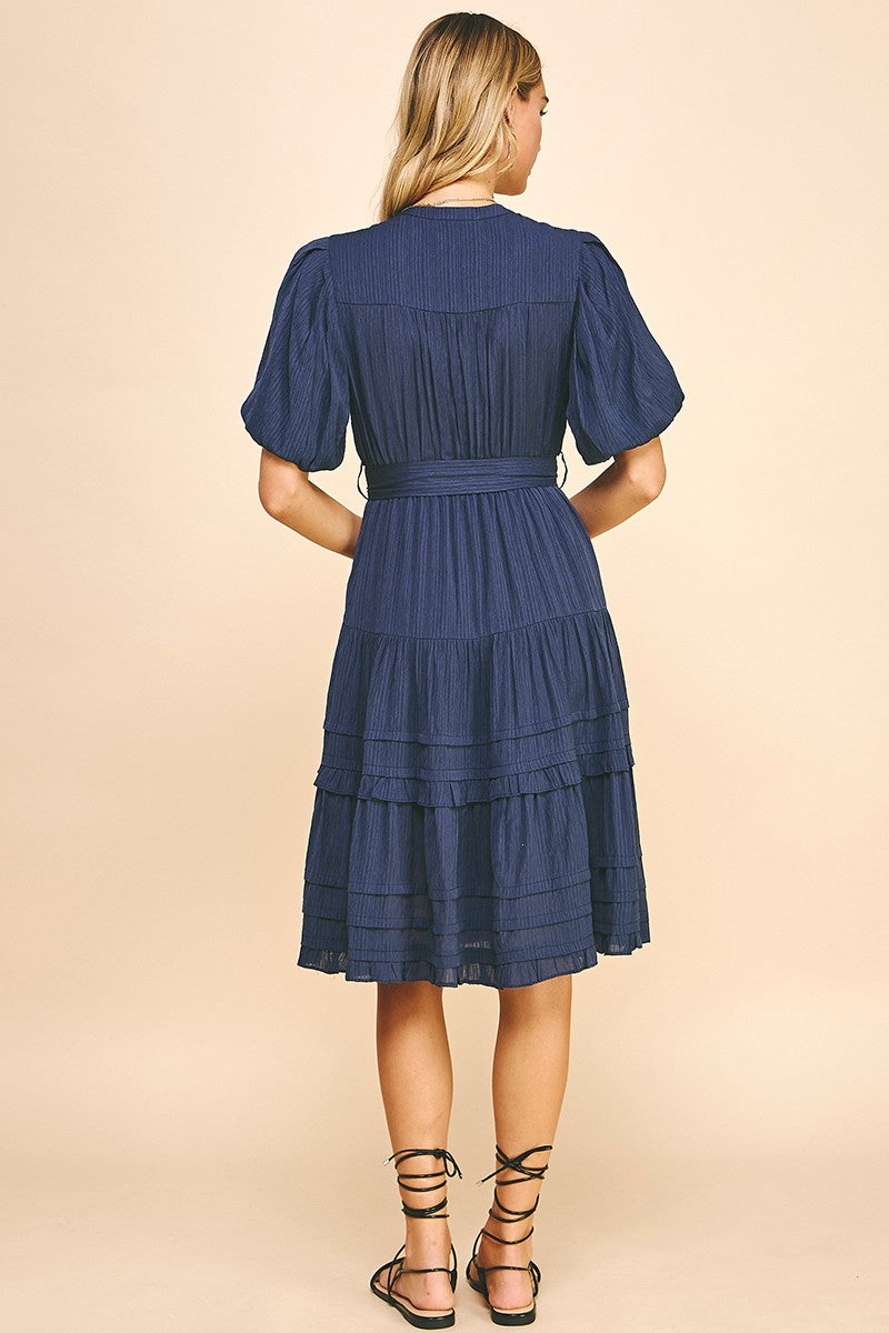 Button Down Tiered Midi Dress