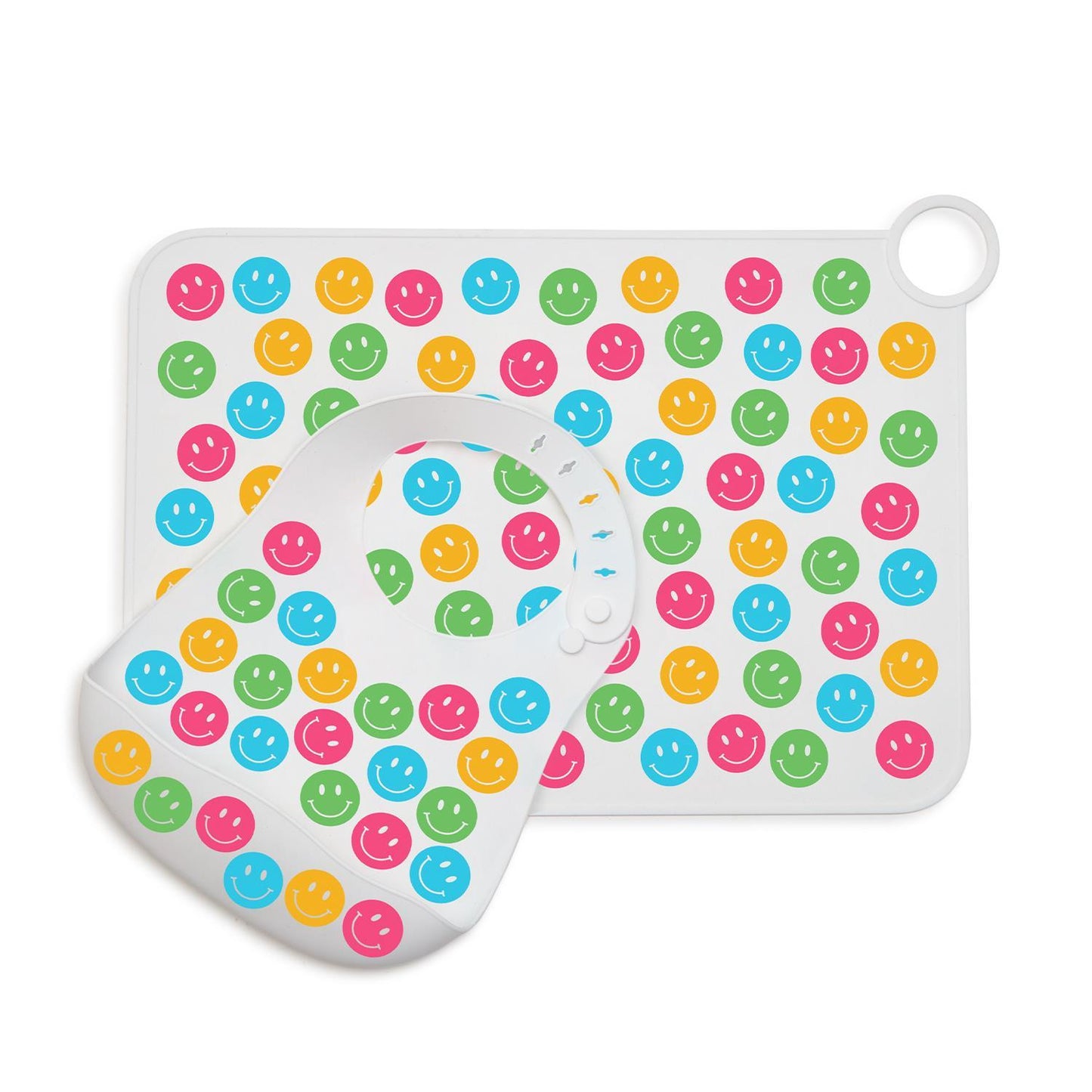 Happy Silicone Placemat & Bib Set