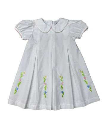 White Floral Pleated Dress