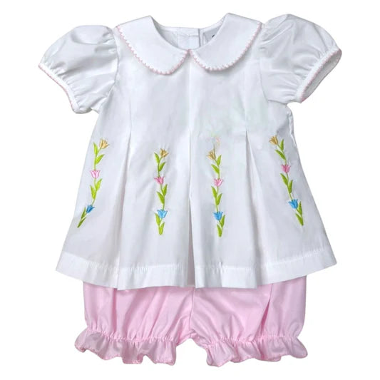 White Floral Pleated Bloomer Set