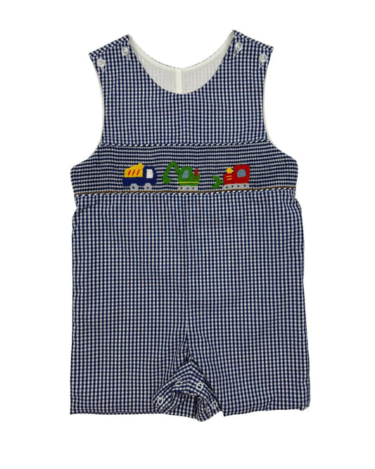 Navy Gingham Trucks Short Jon Jon