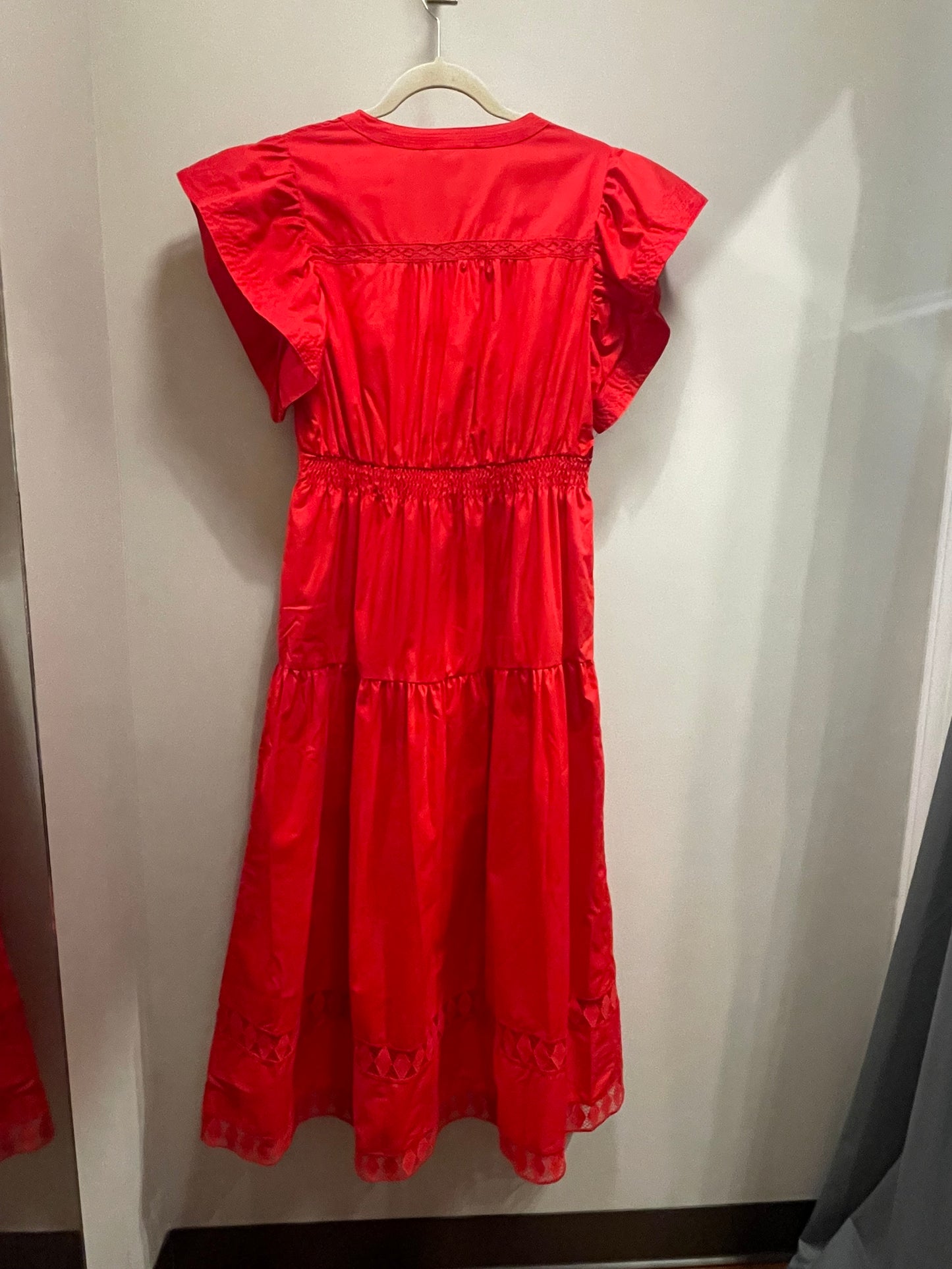 Red Ruffle Sleeve Tiered Midi Dress