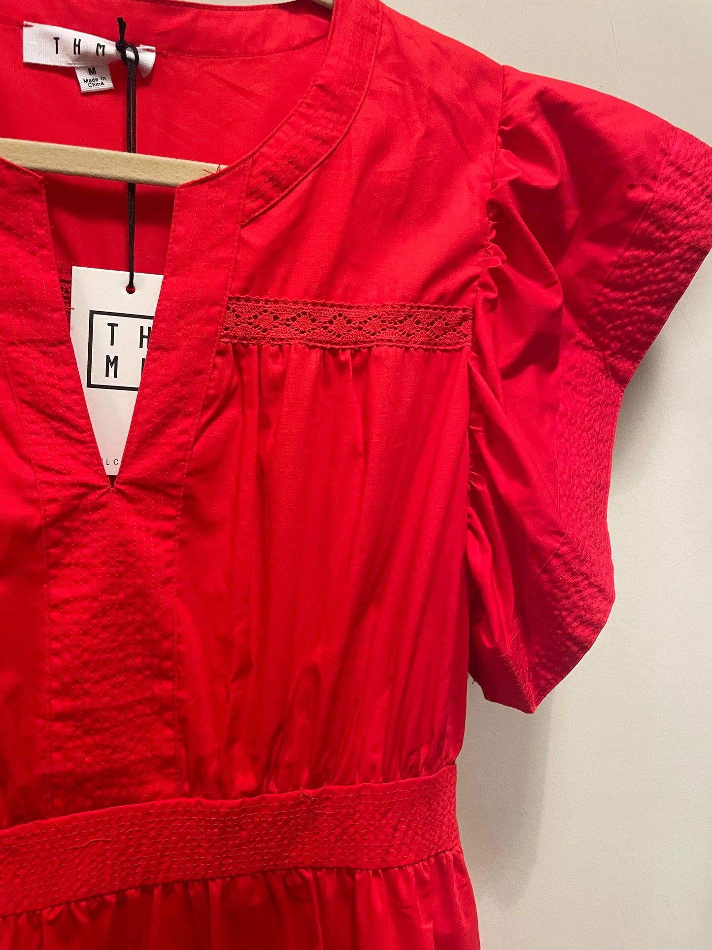 Red Ruffle Sleeve Tiered Midi Dress