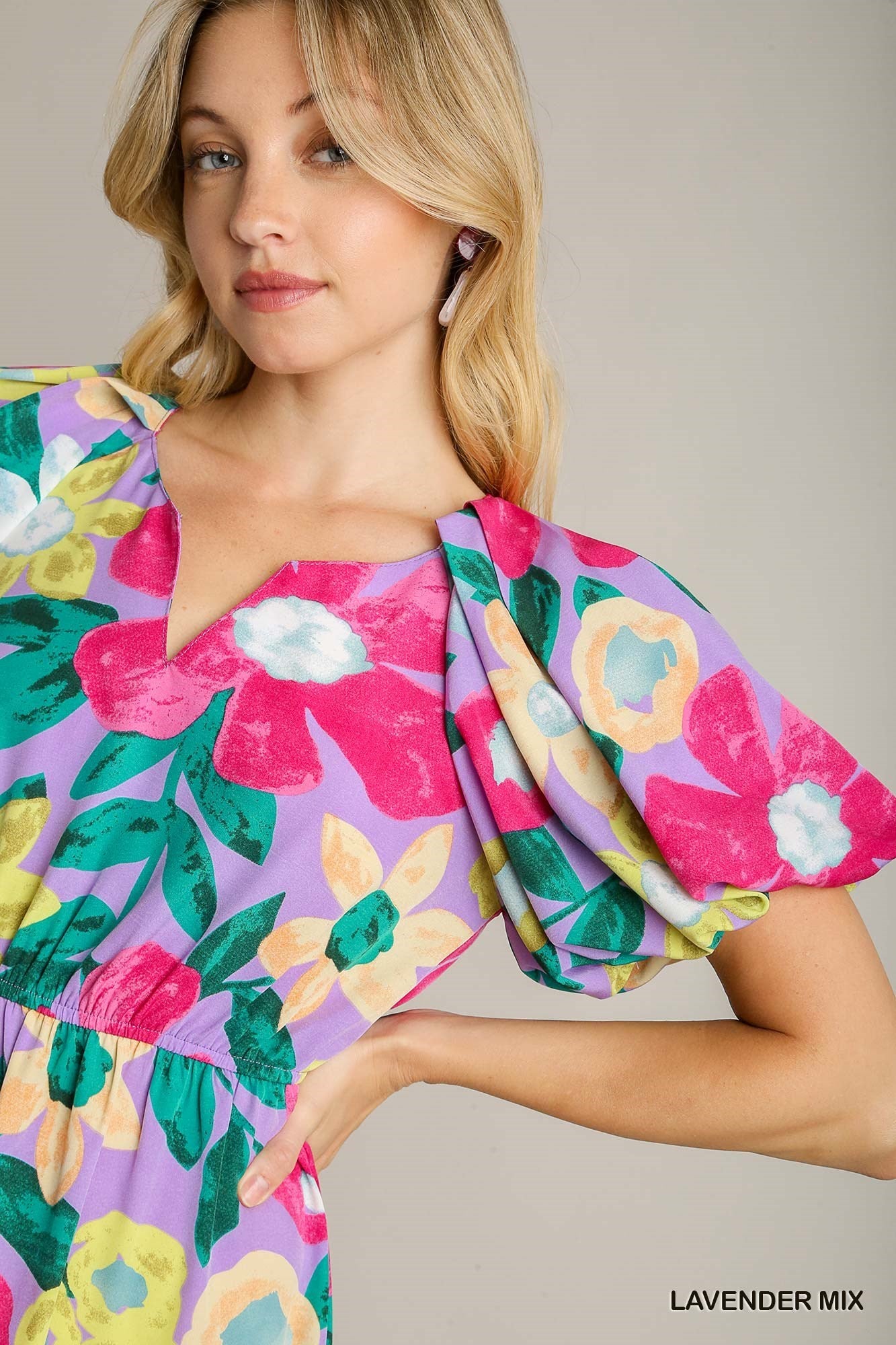 Floral Balloon Sleeve Midi Dress