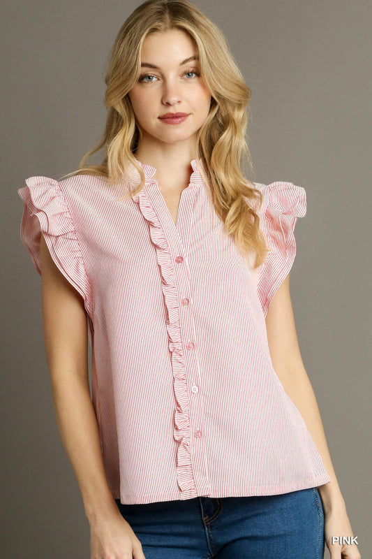Striped Blouse With Flutter Sleeves