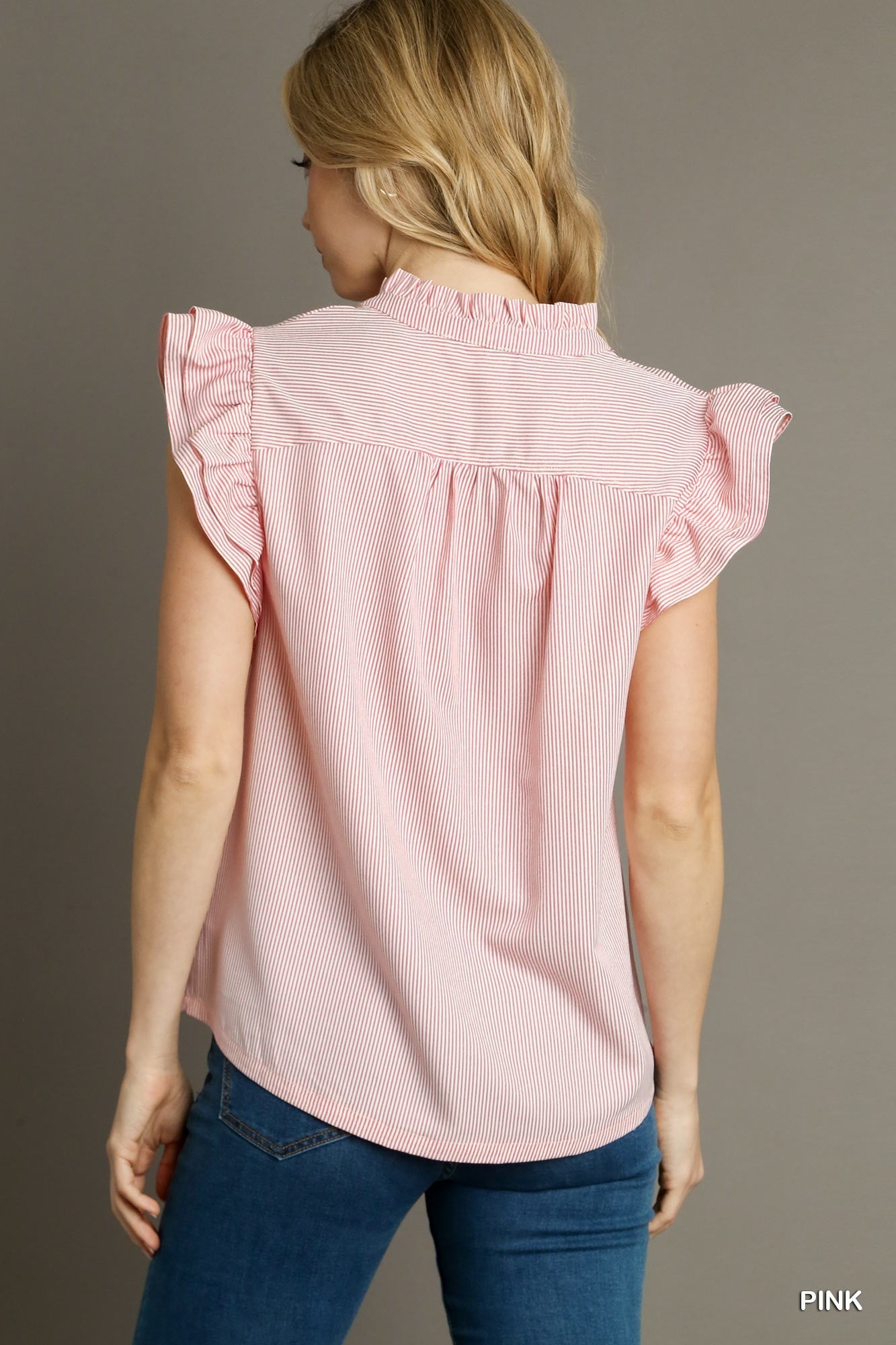 Striped Blouse With Flutter Sleeves
