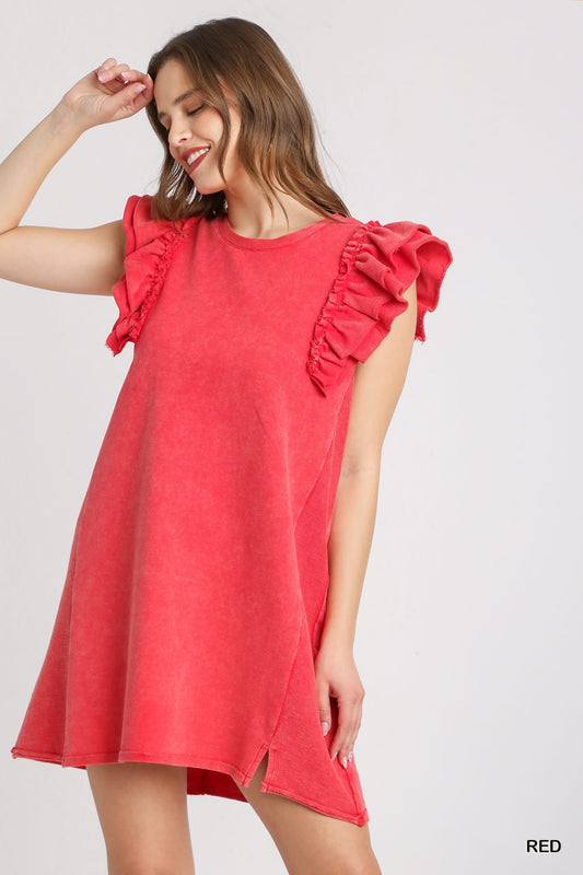 French Terry Ruffle Sleeve Dress