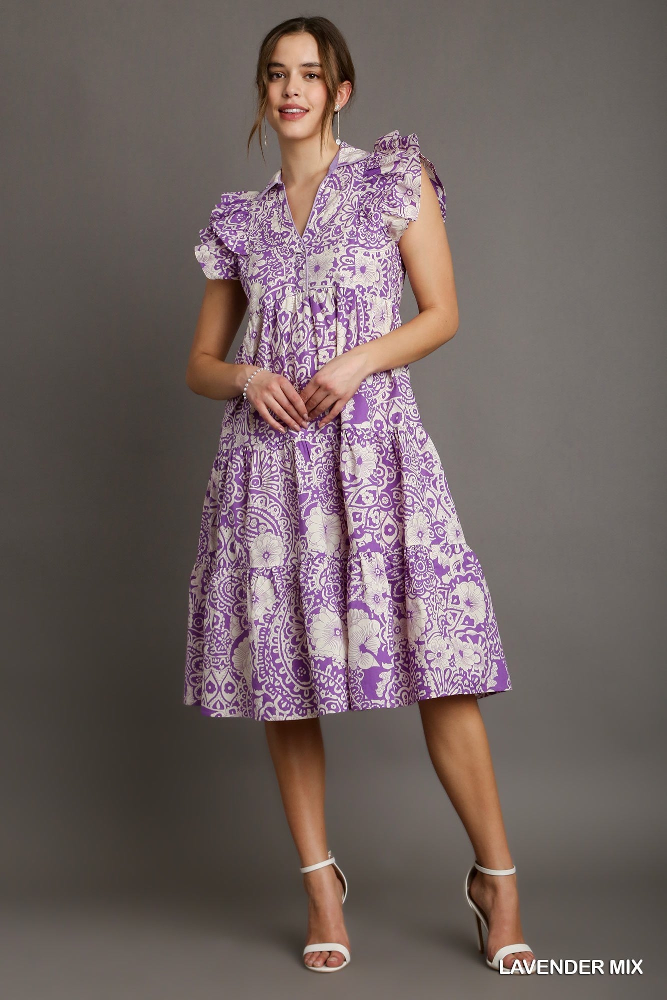 Paisley Collared Tiered Midi Dress