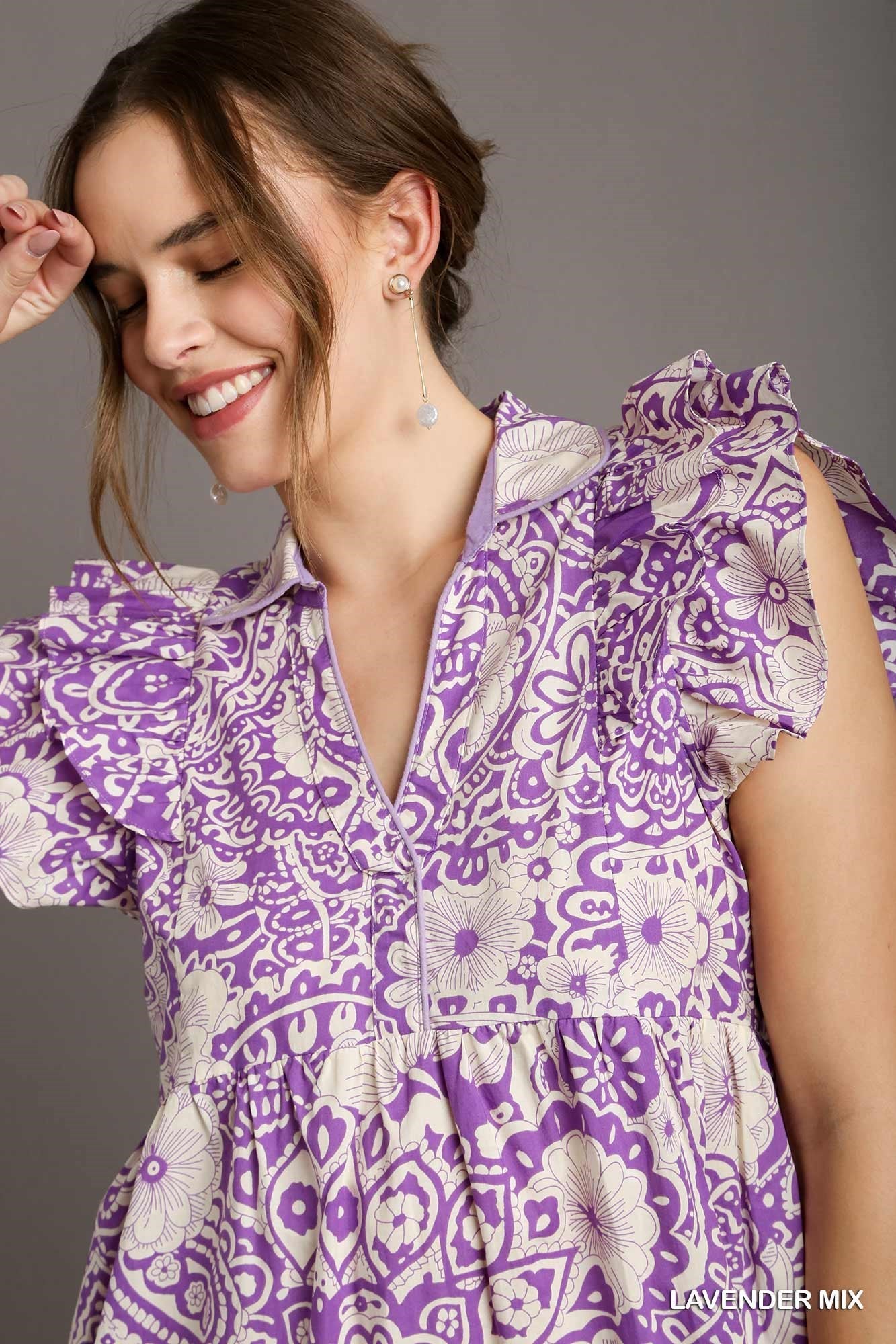 Paisley Collared Tiered Midi Dress