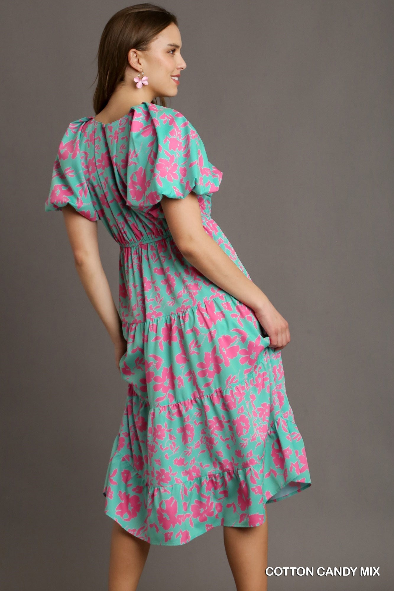 Floral Puff Sleeve Midi Dress