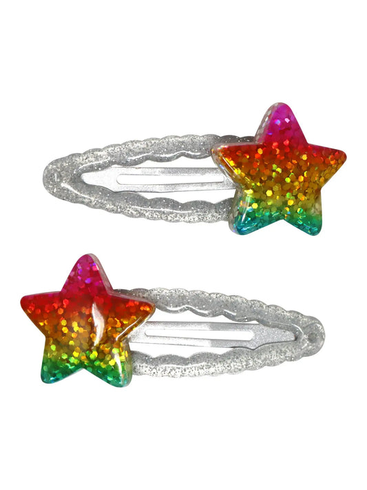Rainbow Star Sparkly Hair Clips