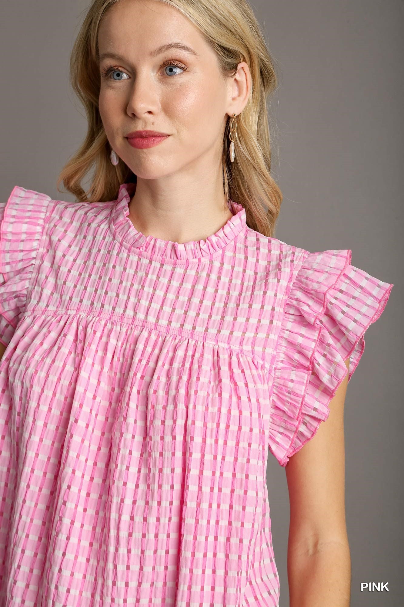 Seersucker Ruffle Neck Boxy Top