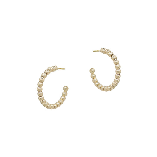 Gold 3mm Beaded Ball Hoop Earrings