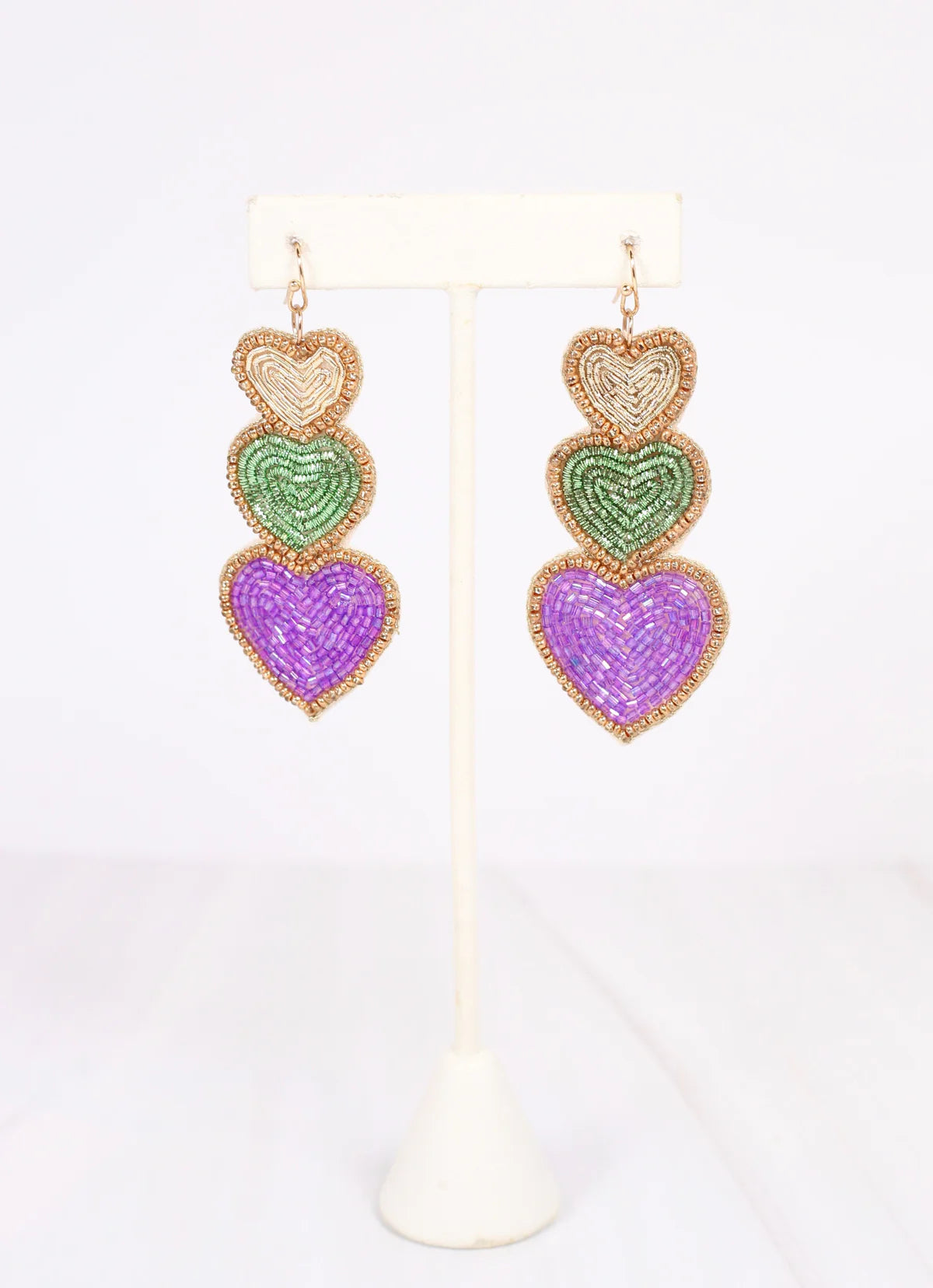 Mardi Gras Love Heart Earrings