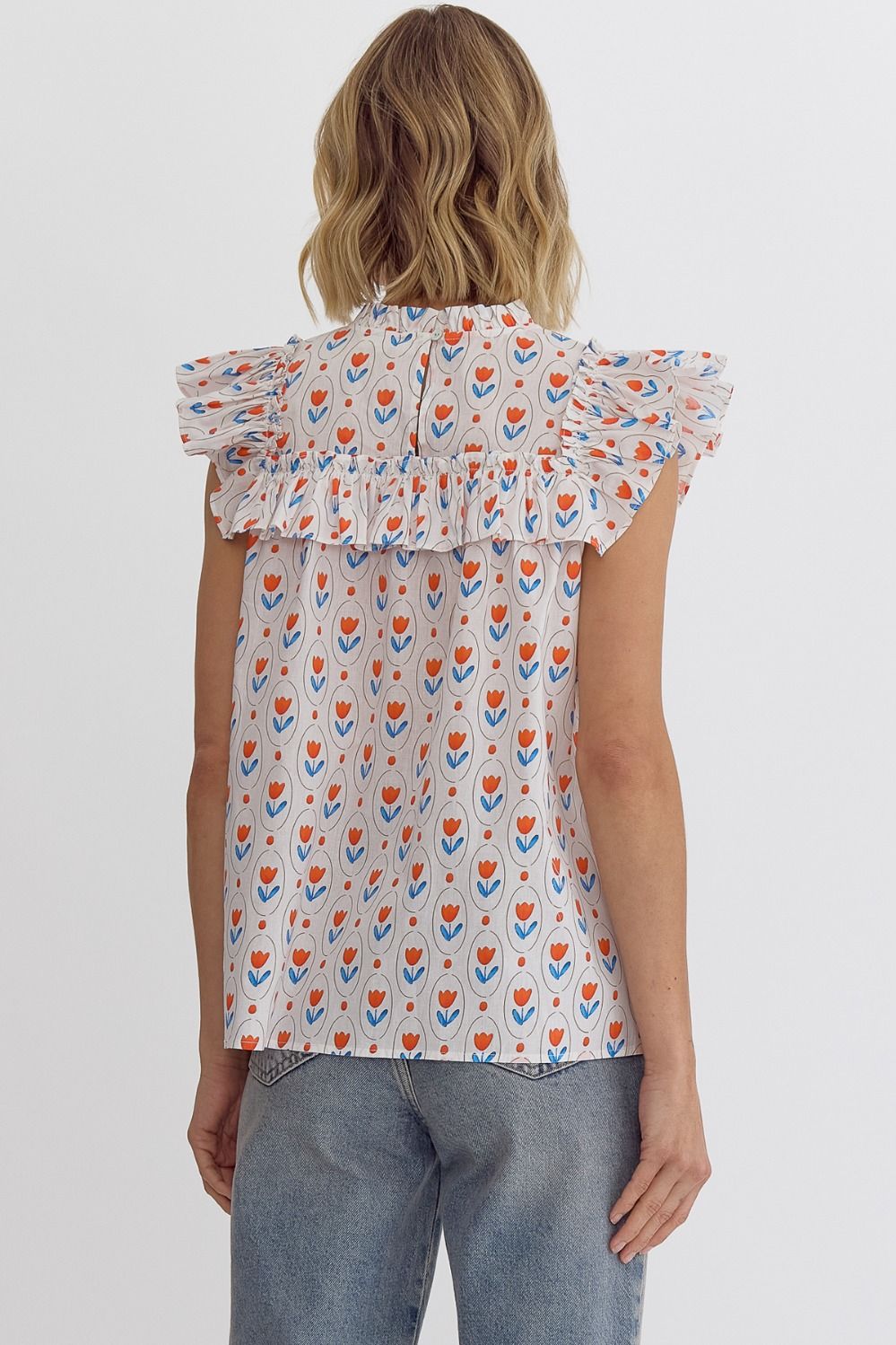 Printed Ruffled Sleeveless Top