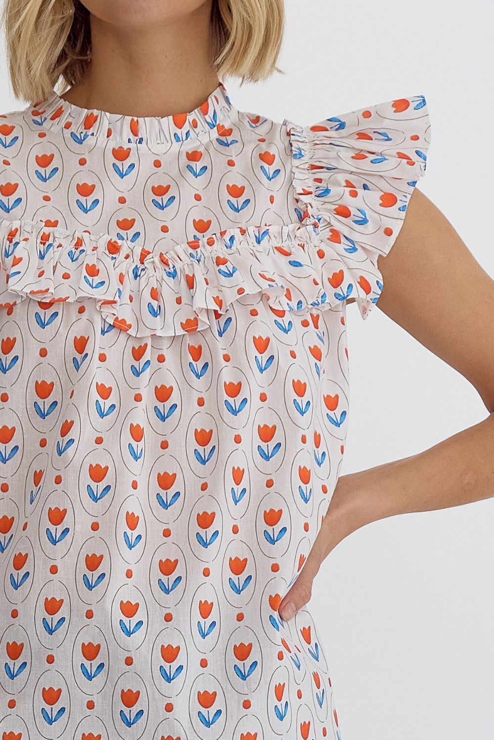 Printed Ruffled Sleeveless Top