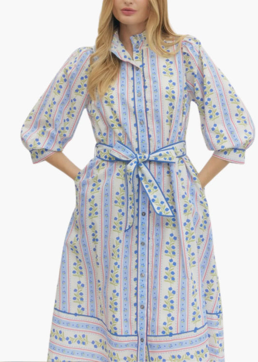 Floral Striped Sleeve Midi Dress