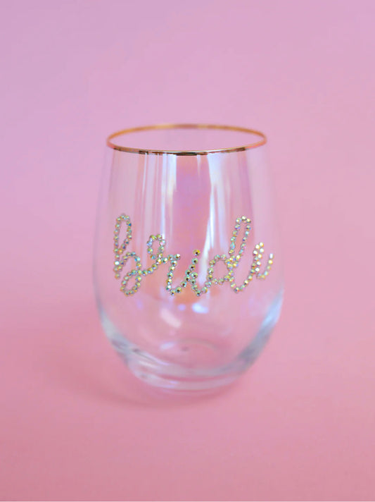 Rhinestone Bride Stemless Wine Glass