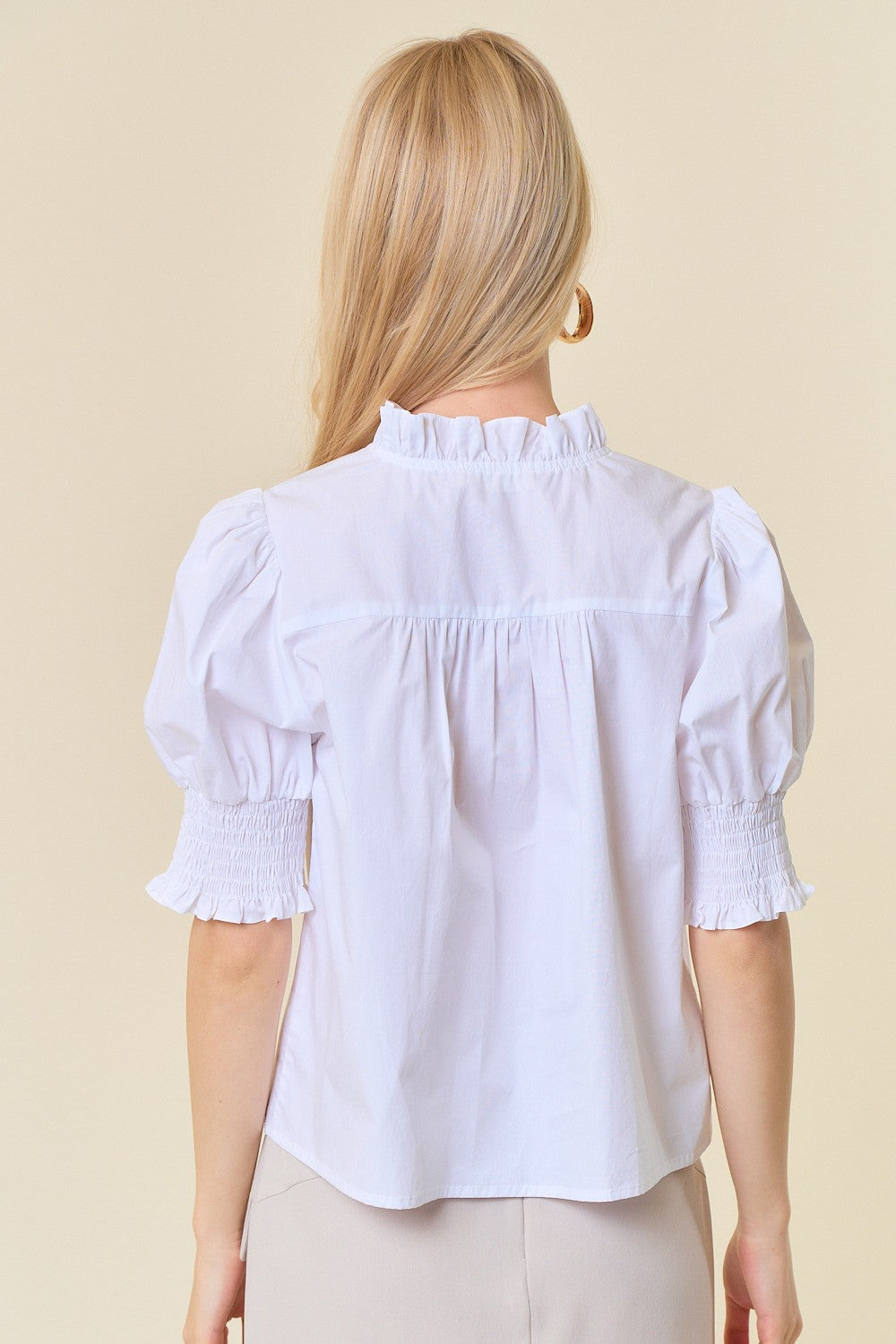 Poplin Puff Sleeve Button Down Top
