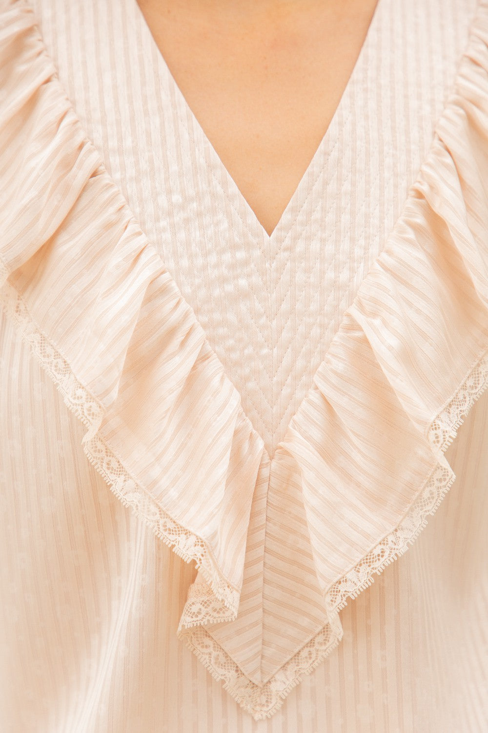 Lace & Ruffle V Neck Puff Sleeve Top