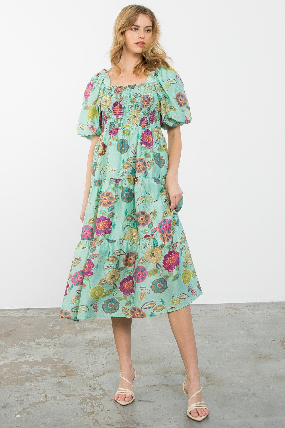 Puff Sleeve Flower Print Dress