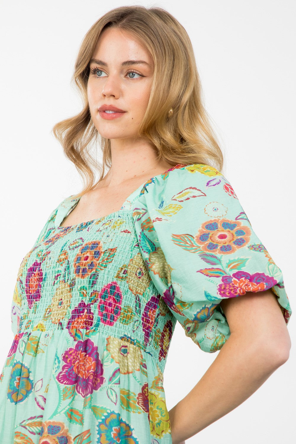 Puff Sleeve Flower Print Dress
