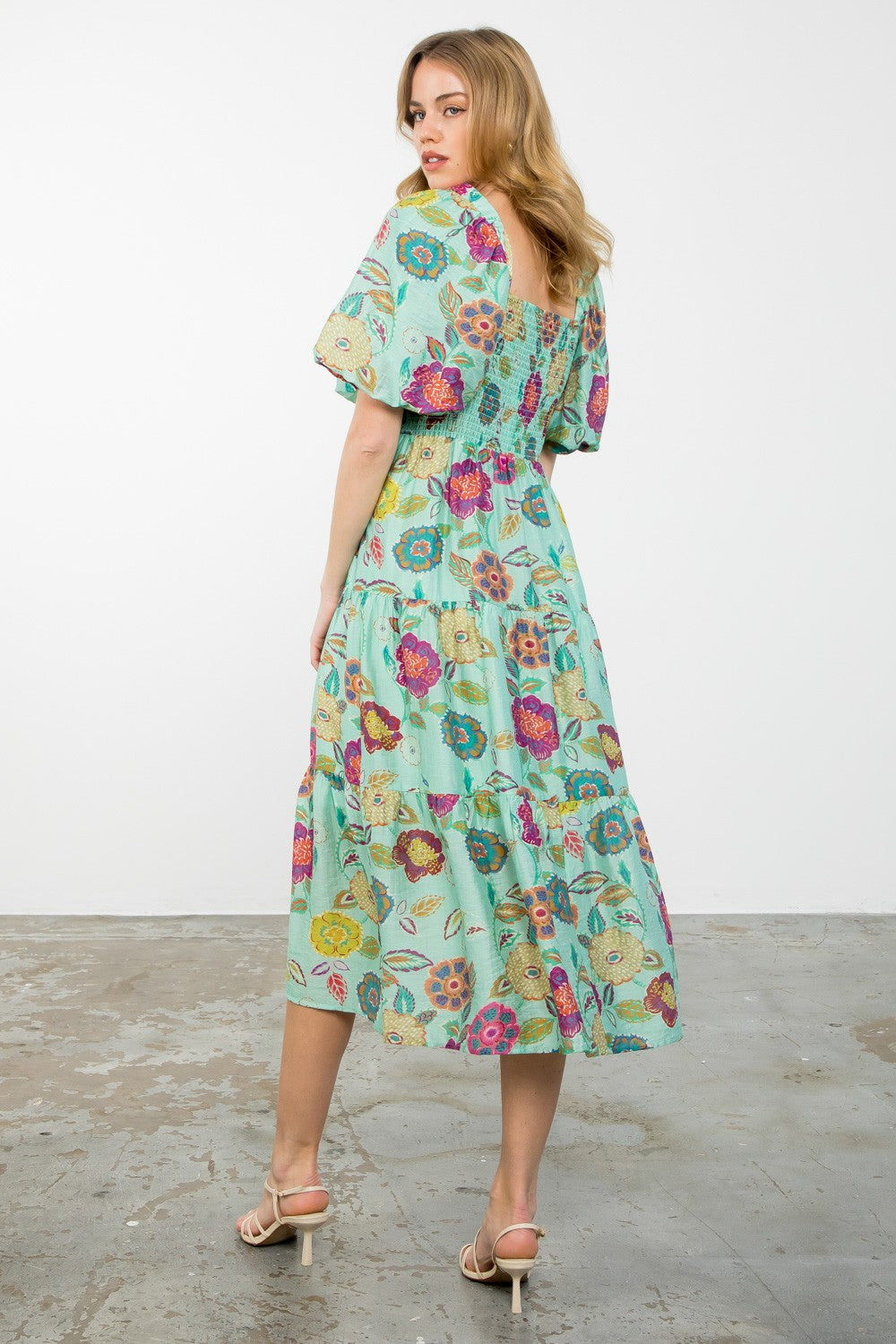 Puff Sleeve Flower Print Dress