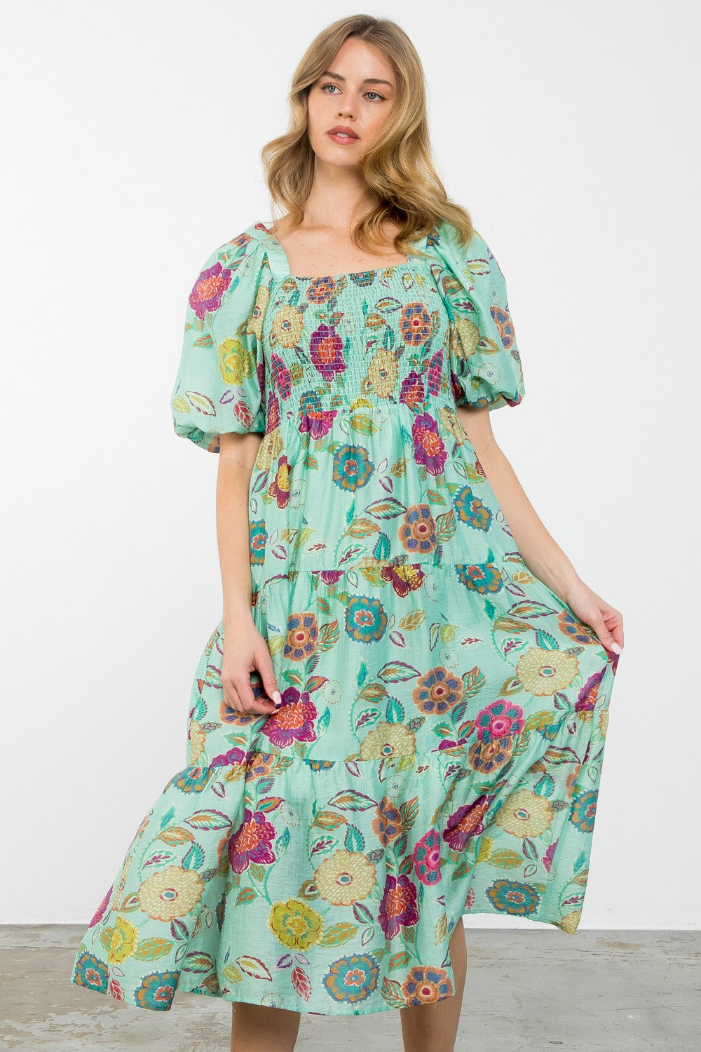 Puff Sleeve Flower Print Dress