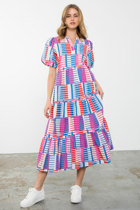 Puff Sleeve Print Maxi Dress