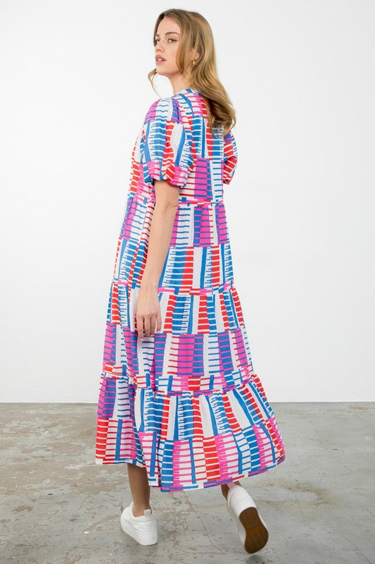 Puff Sleeve Print Maxi Dress