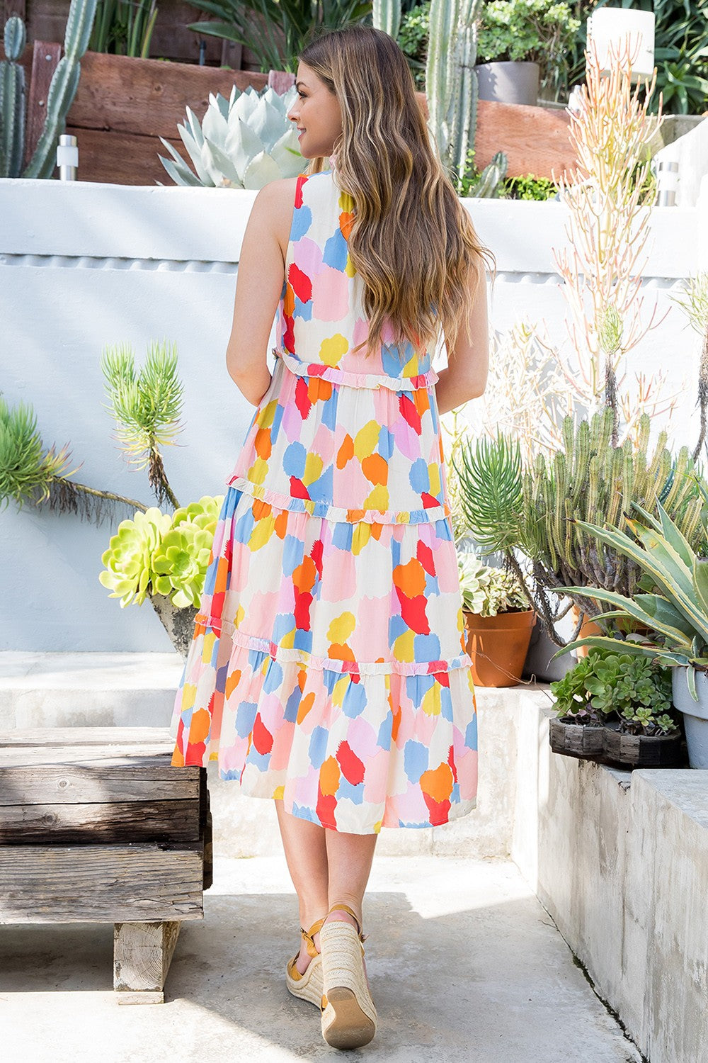 Multicolor Spotted Tiered Midi
