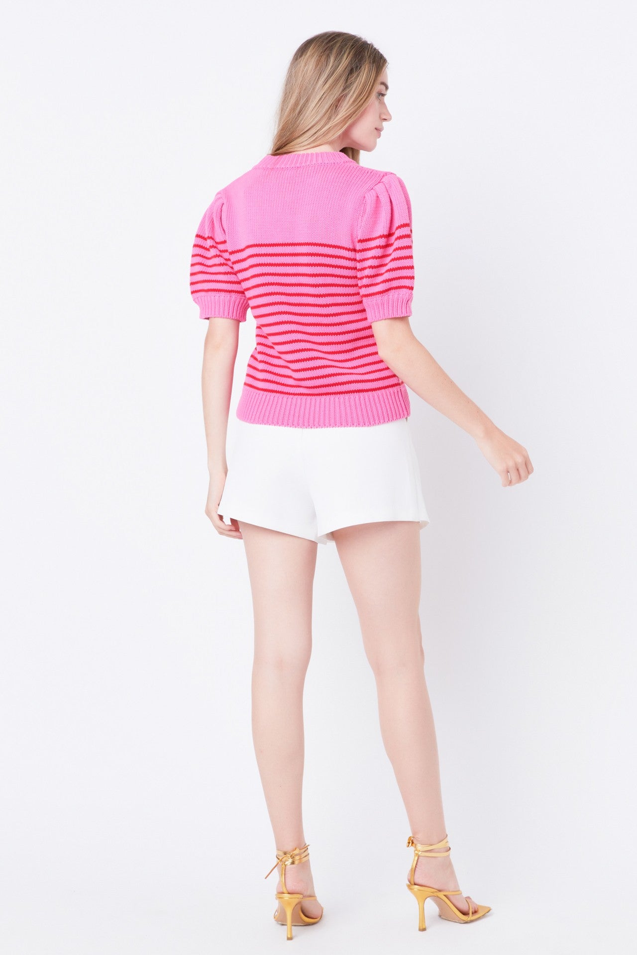 Stripe Short Puff Sleeve Sweater