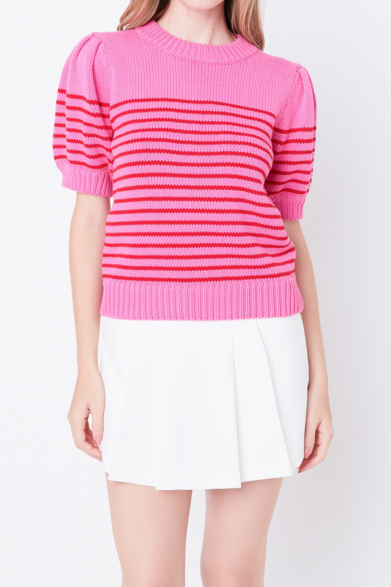 Stripe Short Puff Sleeve Sweater