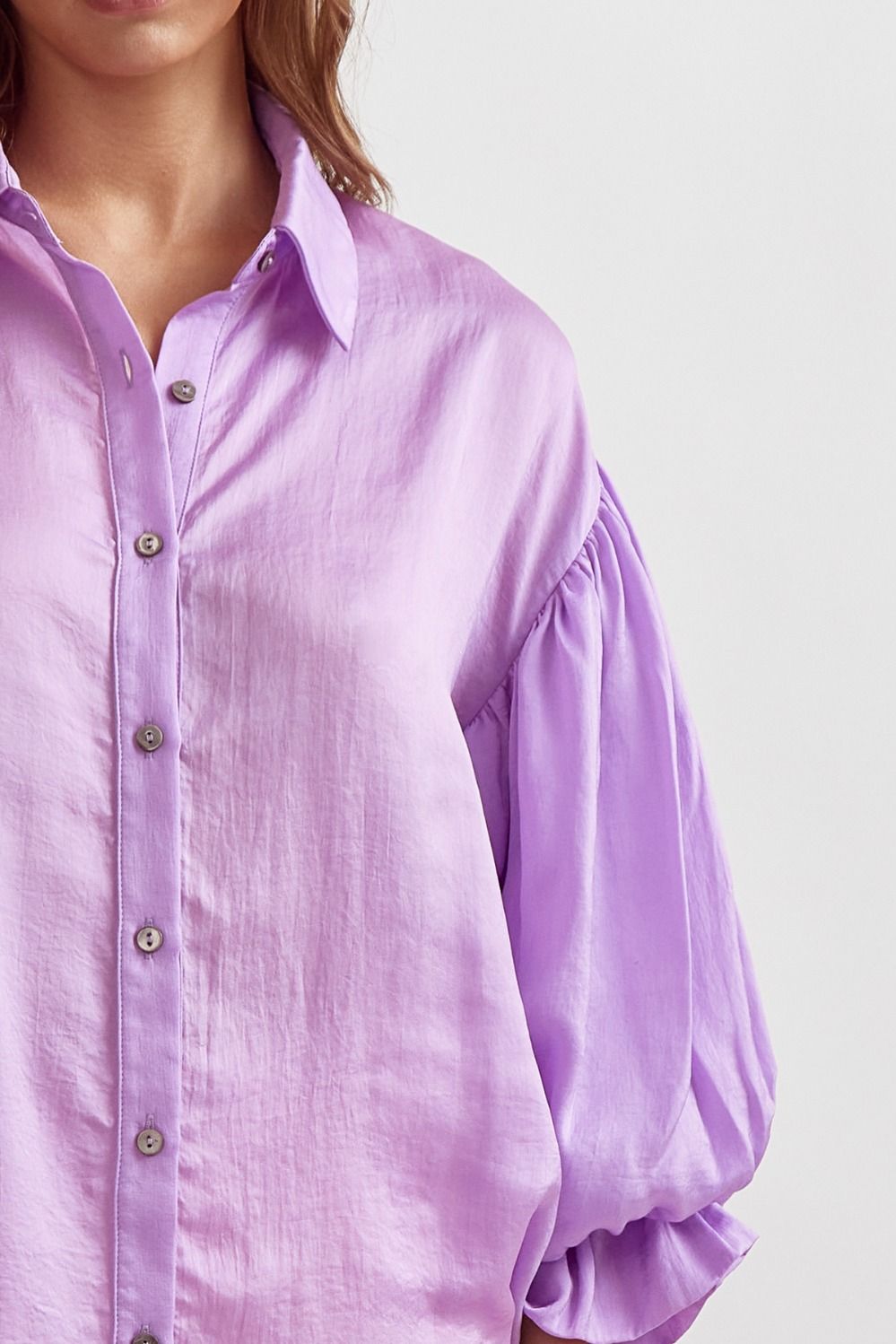 Satin Bubble Sleeve Button Down
