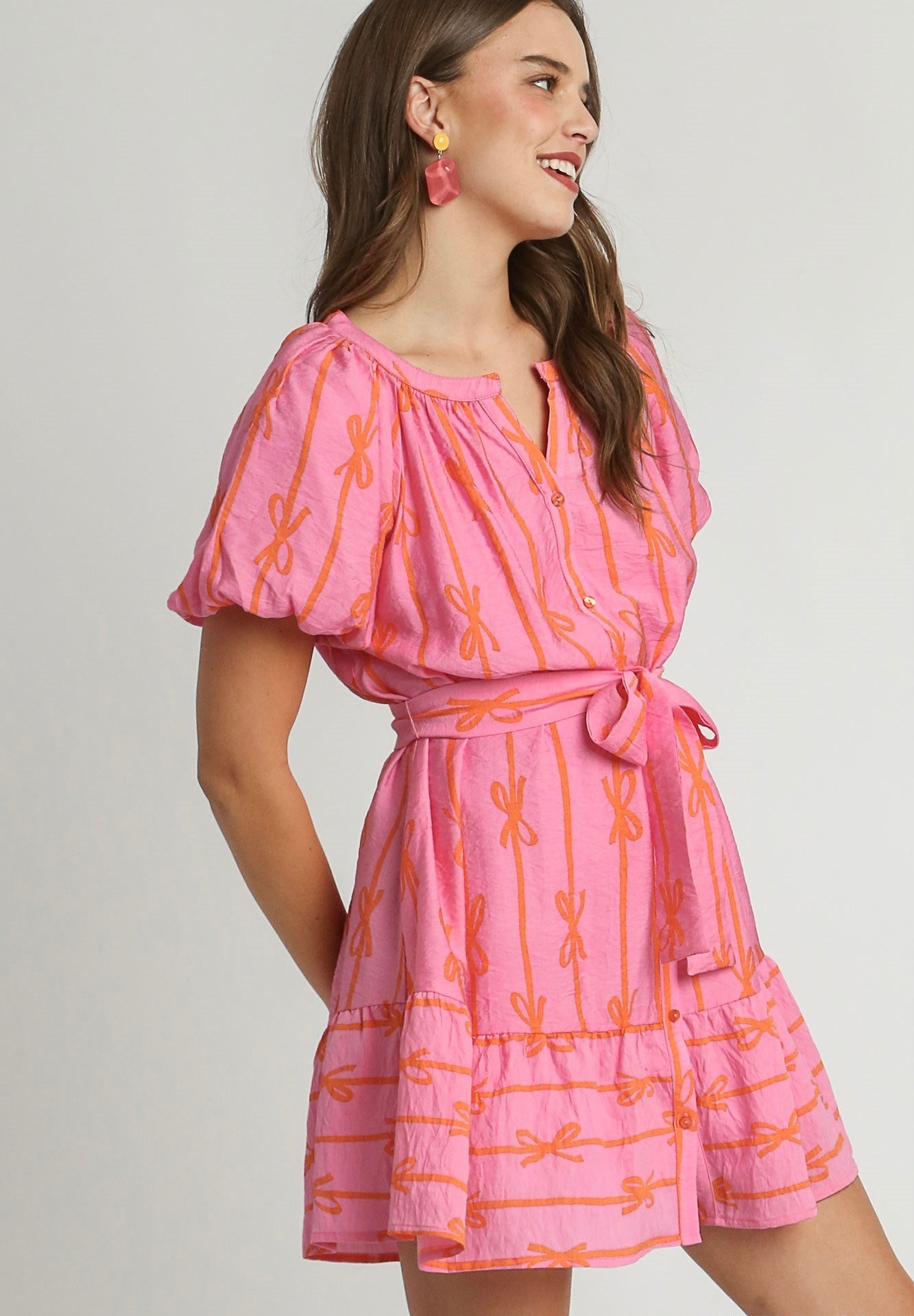 Bow Print Button Down Dress