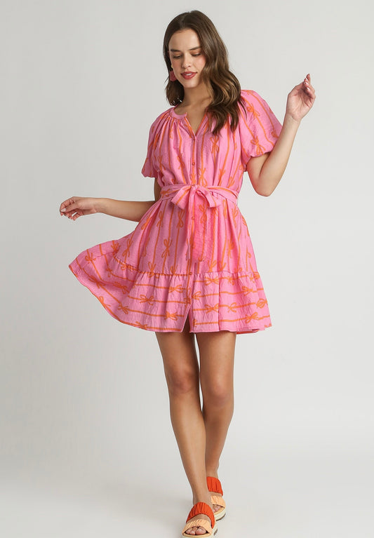 Bow Print Button Down Dress
