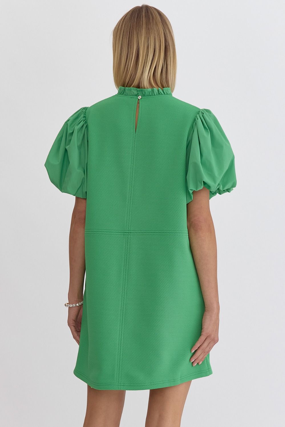 Puff Sleeve Ruffle Neck Dress