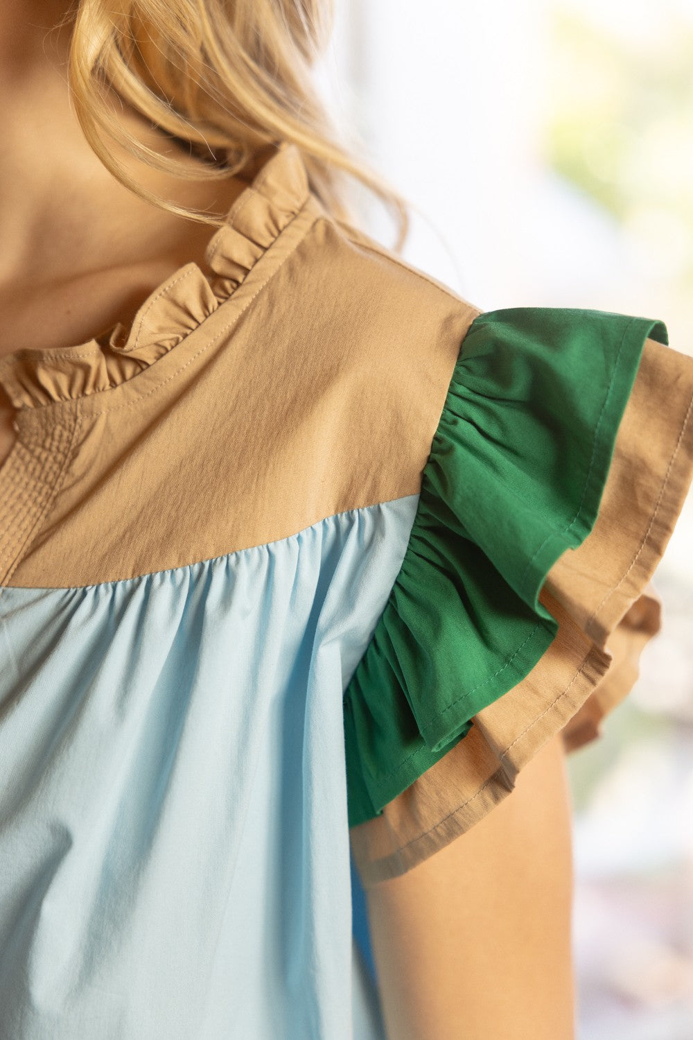 Color Block Placket Poplin Top