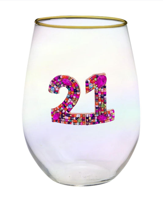 Beaded Stemless Wine Glass