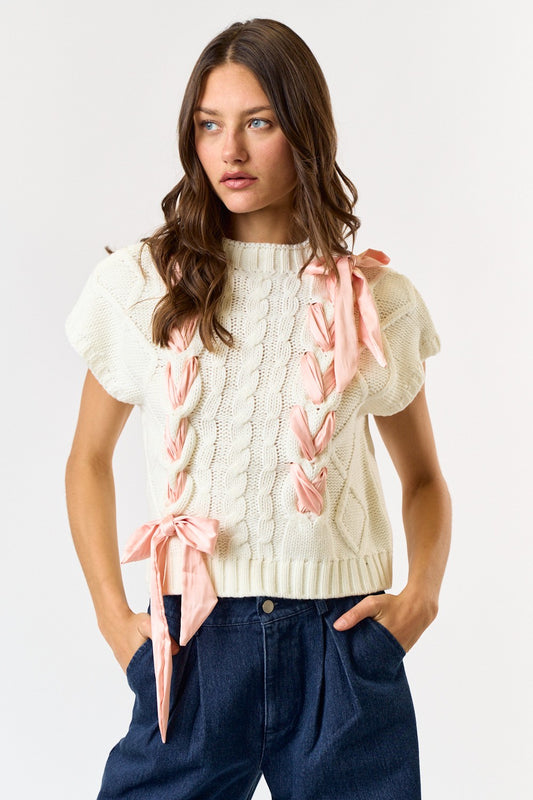 Sweater Vest With Satin Ribbon