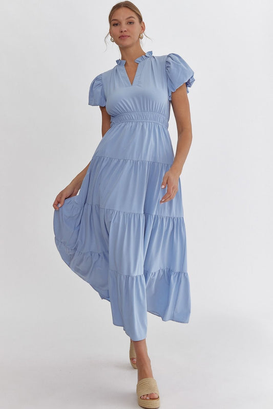 V-neck Tiered Midi Dress