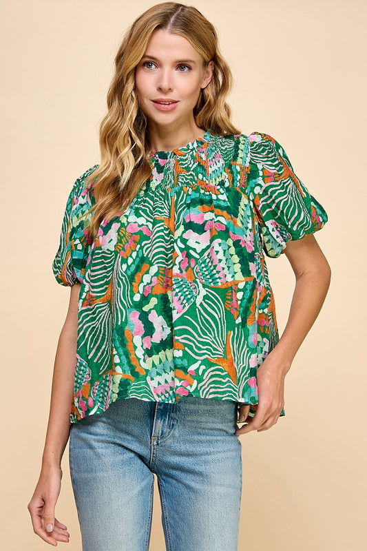 Printed Puff Sleeve Top