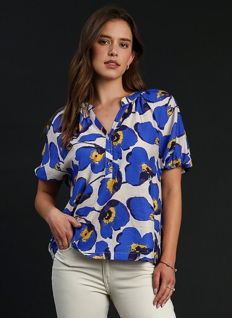 Floral Print Mid Button Down Top