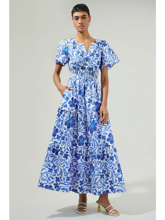 Celeste Floral Poplin Tiered Maxi Dress