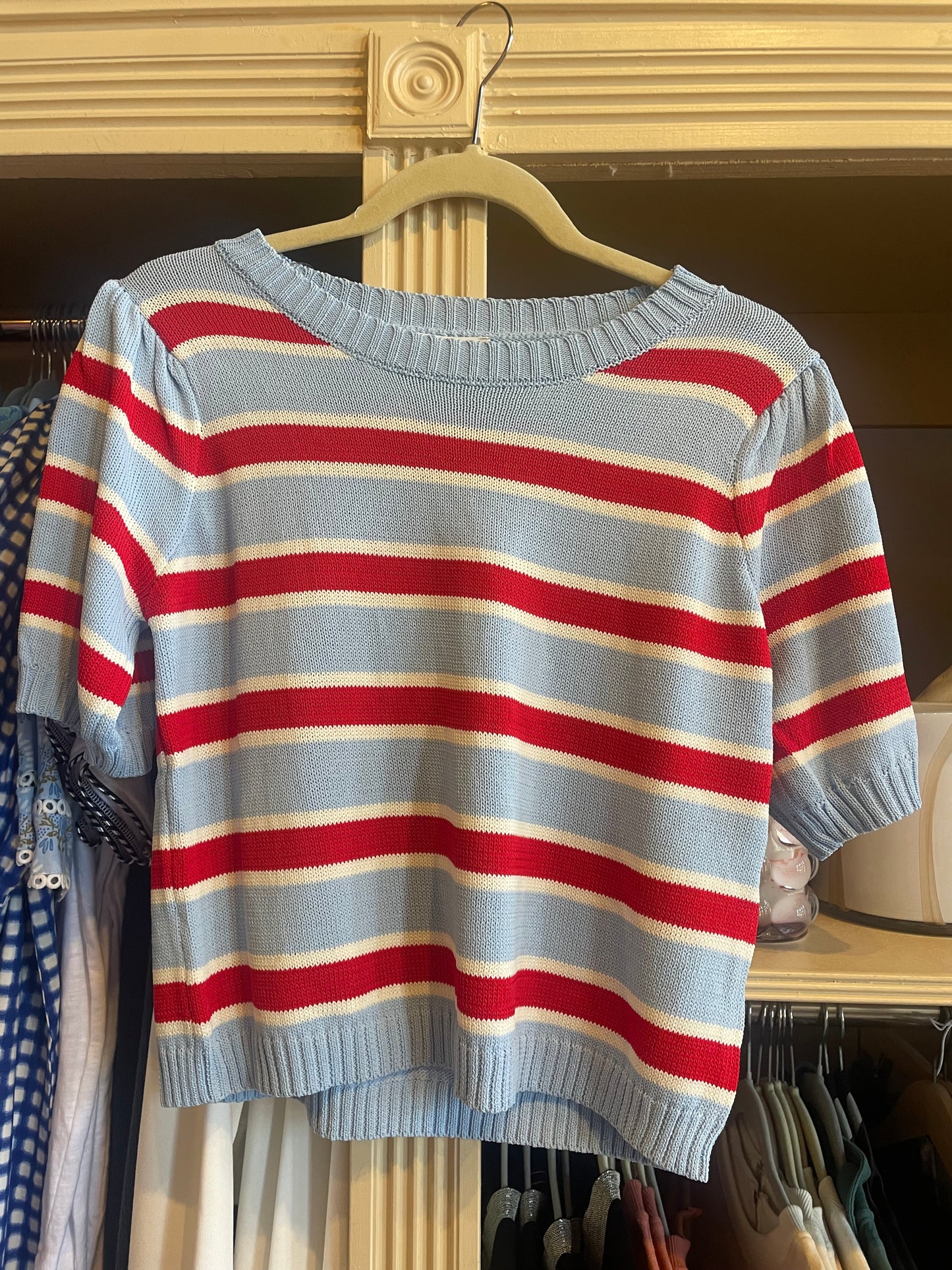 Blue and red striped sweater