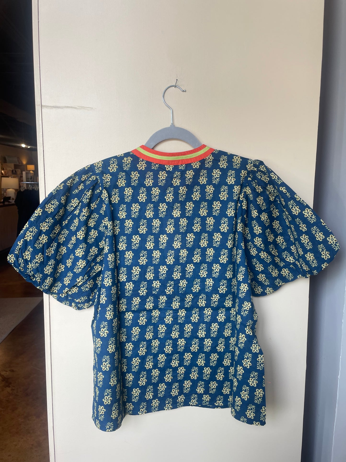 Puff Sleeve Floral Detail V-Neck