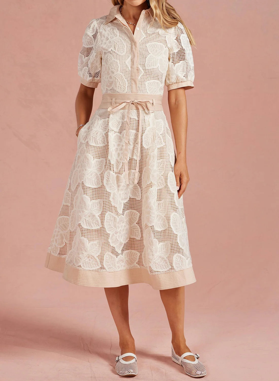 Cream Floral Mesh Dress