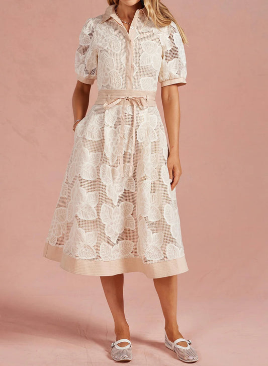Cream Floral Mesh Dress
