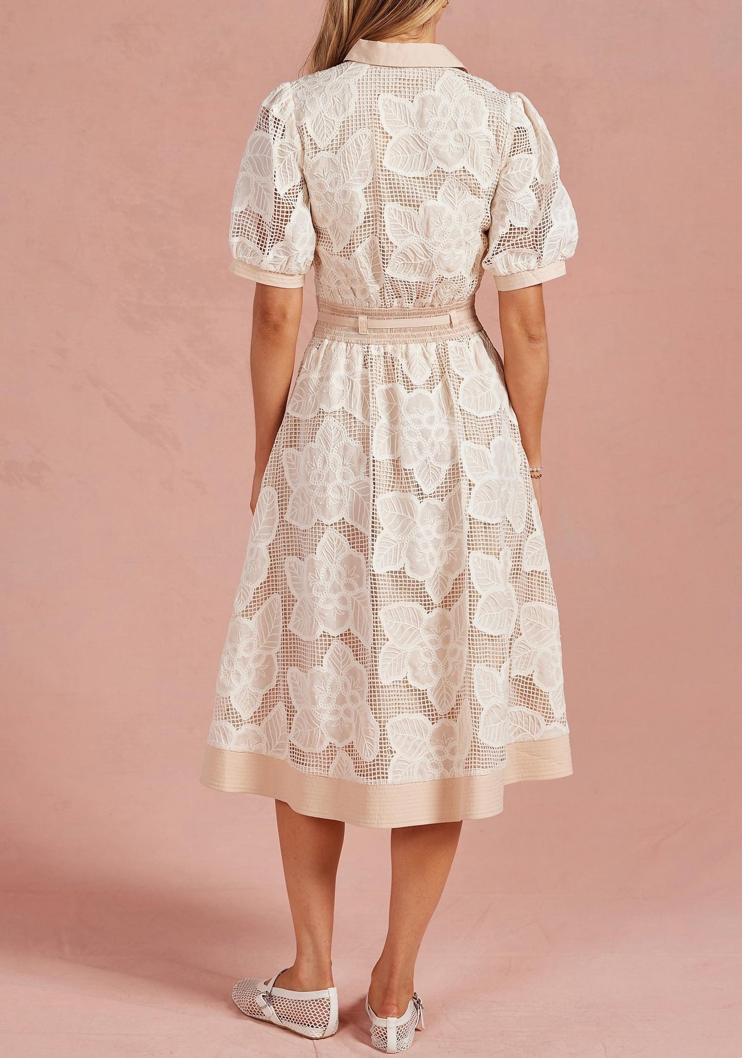 Cream Floral Mesh Dress